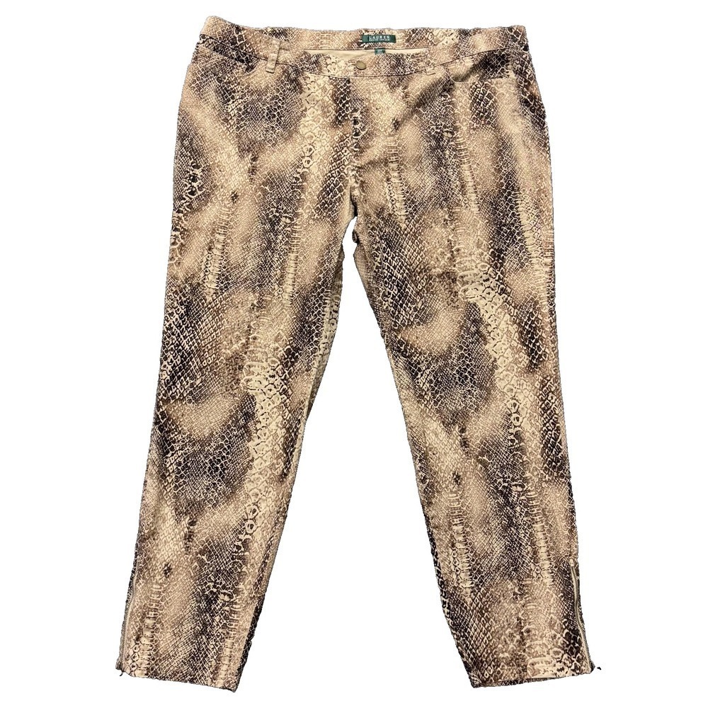 Lauren Ralph Lauren Pants Womens 20W Brown Snake Print Ankle Zip Stretch 42x29